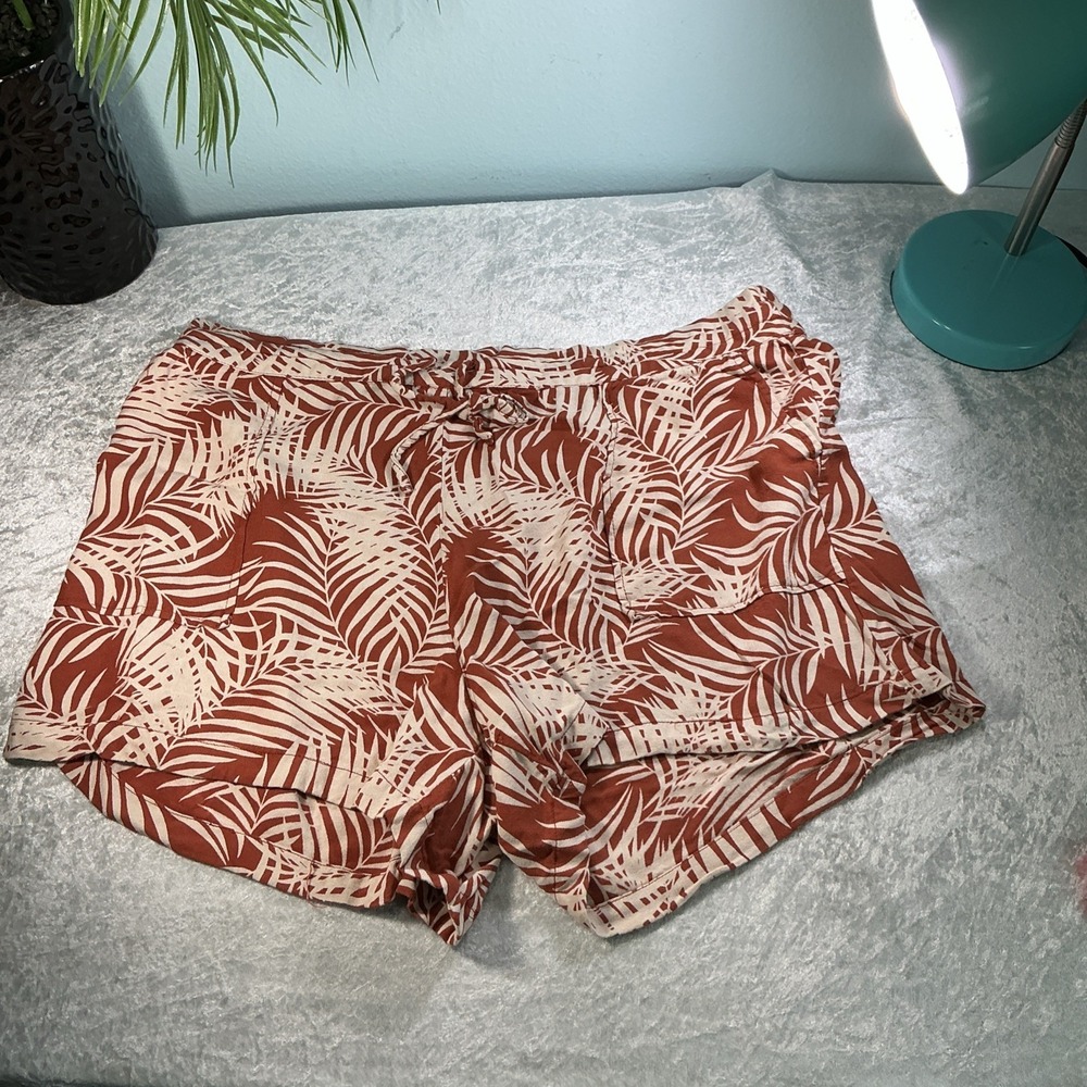 French Laundry XL Shorts Tropical Palm Print Elastic Waist Pull On Pull String